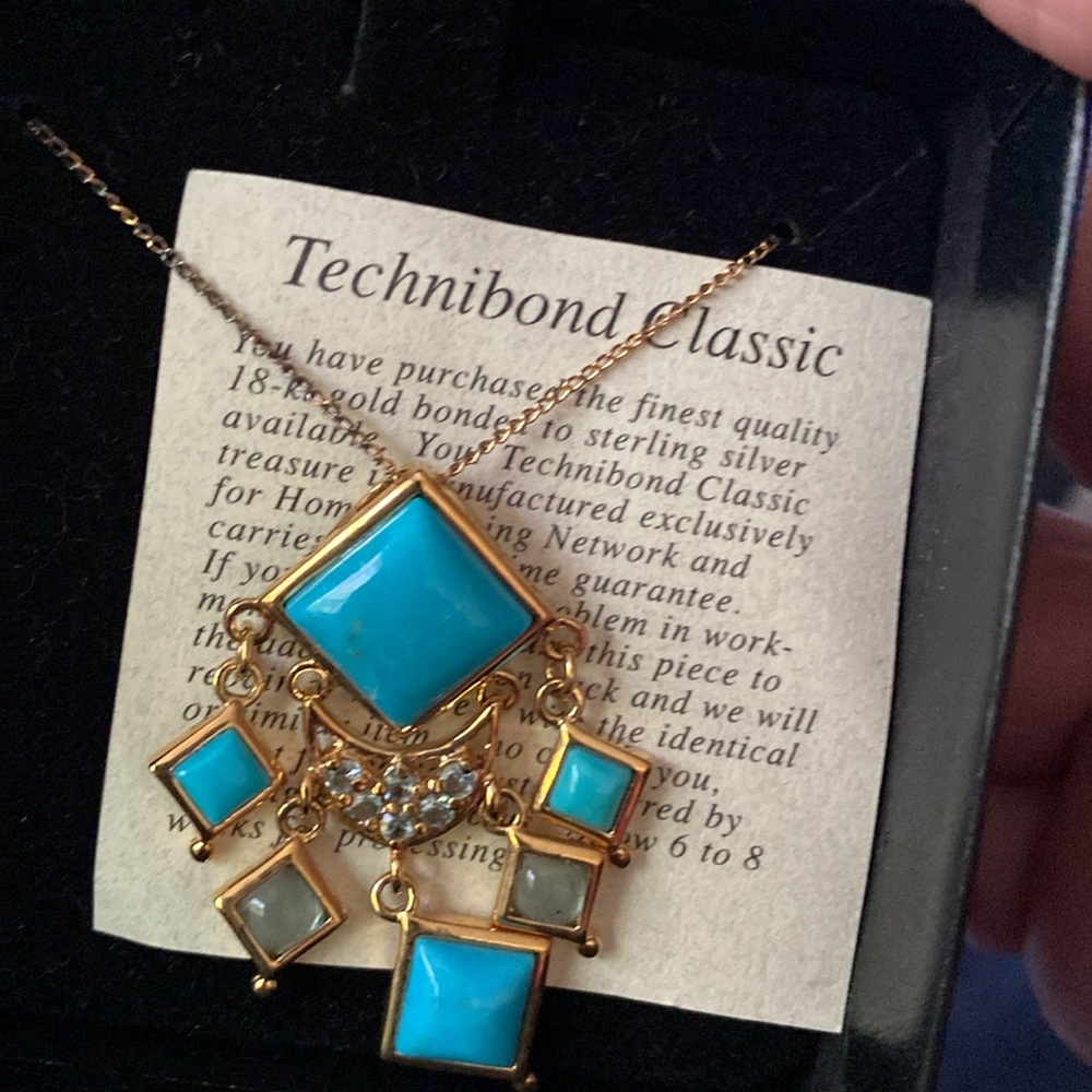 Turquoise & topaz necklace Techibond Classic 18ktgold bonded to sterling silver - Picture 6 of 6
